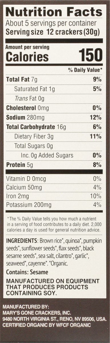 slide 2 of 9, Mary's Gone Crackers Organic Seaweed & Black Sesame Super Seed Crackers, 5.5 oz