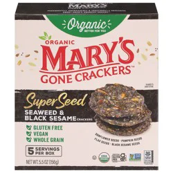 Mary's Gone Crackers Crackers, Super Seed Seaweed and Black Sesame, Organic, Plant Based Protein, Gluten Free, 5.5 oz