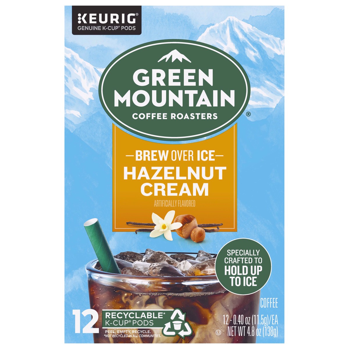 slide 1 of 1, Green Mountain Coffee Roasters Brew Over Ice Hazelnut Cream, Single Serve Keurig K-Cup Pods, Flavored Iced Coffee, 12 ct