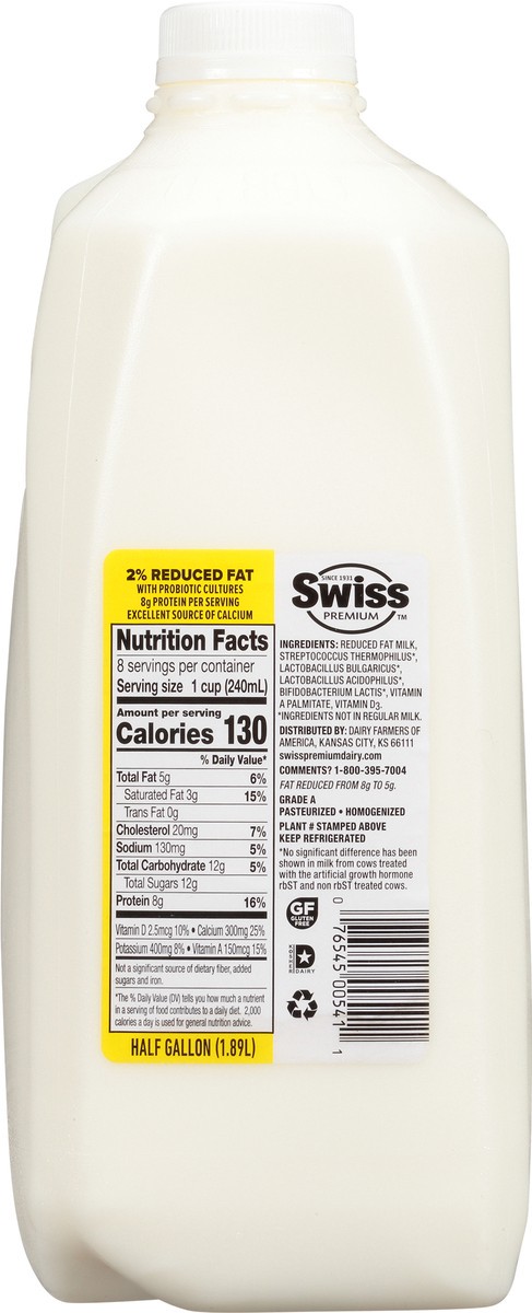 slide 4 of 13, Swiss Premium with Probiotics 2% Reduced Fat Milk 0.5 Gl, 1/2 gal