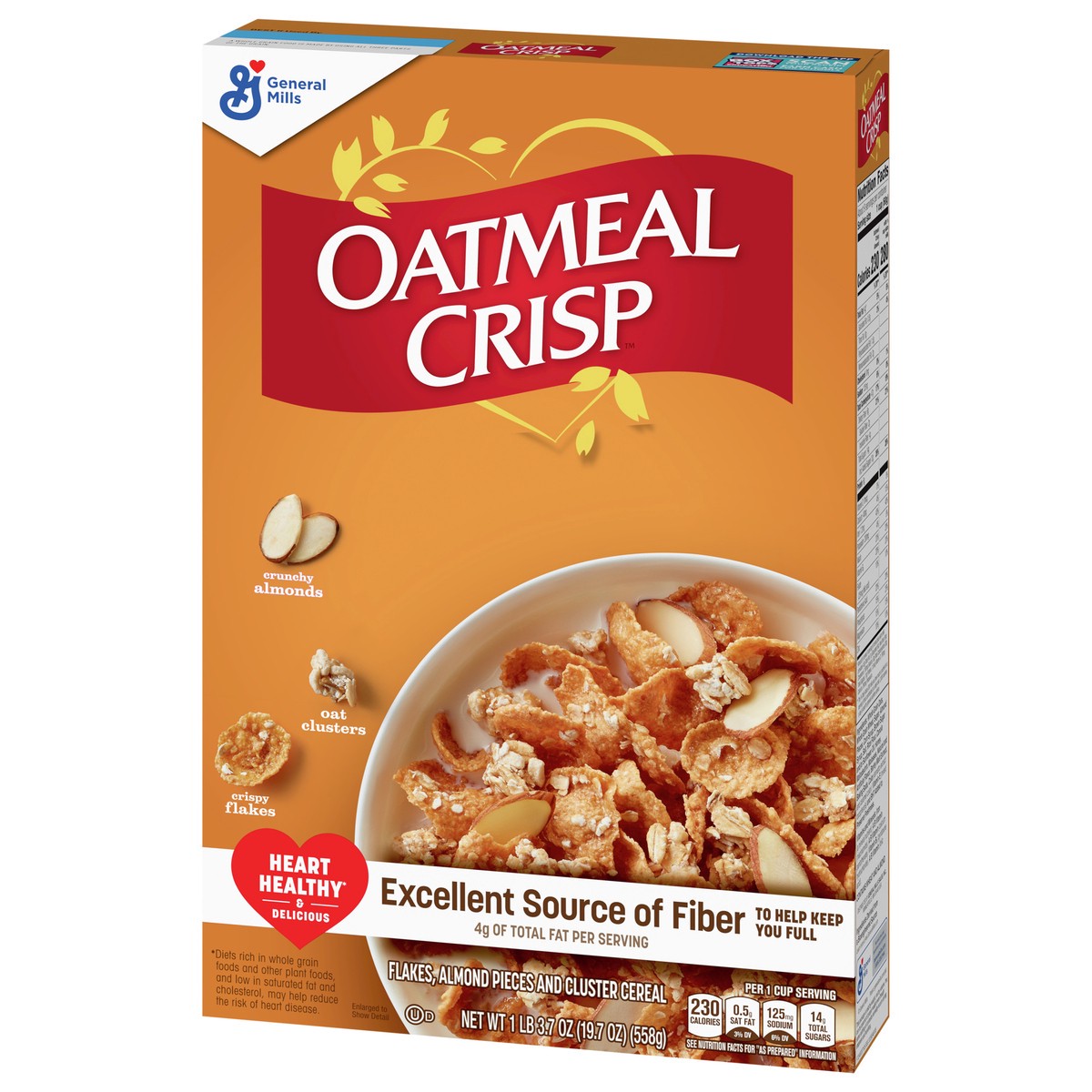 slide 3 of 9, Oatmeal Crisp Heart Healthy Cereal, High Fiber Cereal Made with Whole Grain, 19.7 oz, 19.7 oz