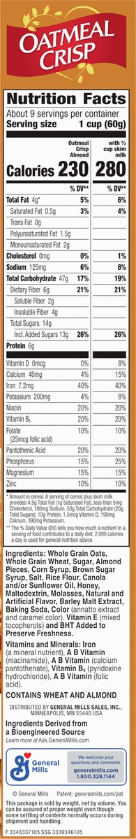 slide 6 of 9, Oatmeal Crisp Heart Healthy Cereal, High Fiber Cereal Made with Whole Grain, 19.7 oz, 19.7 oz