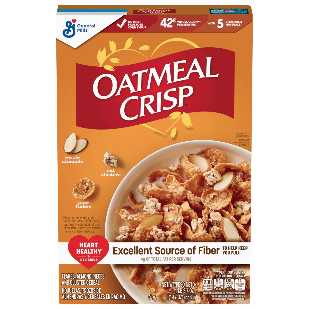 slide 1 of 9, Oatmeal Crisp Heart Healthy Cereal, High Fiber Cereal Made with Whole Grain, 19.7 oz, 19.70 oz