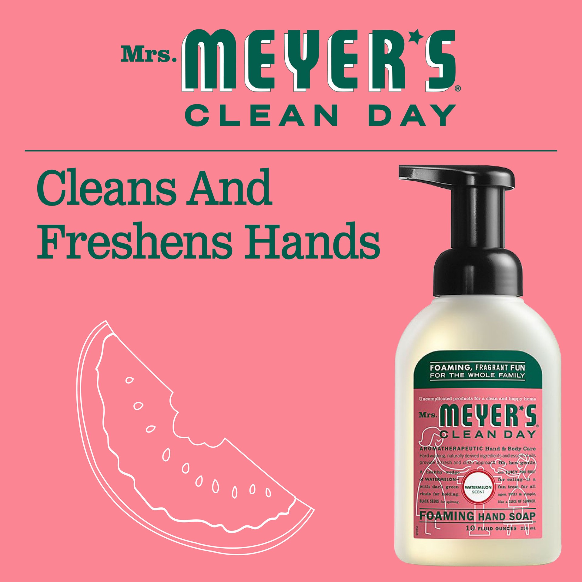 slide 9 of 9, Mrs. Meyer's Clean Day Foaming Hand Soap, Watermelon Scent, 10 Ounce Bottle, 10 fl oz