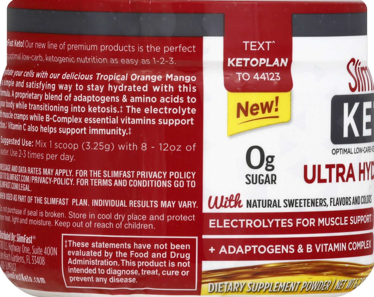 slide 3 of 6, SlimFast Keto  Tropical Orange Mango Ultra Hydration+ Powder, 6.2 oz