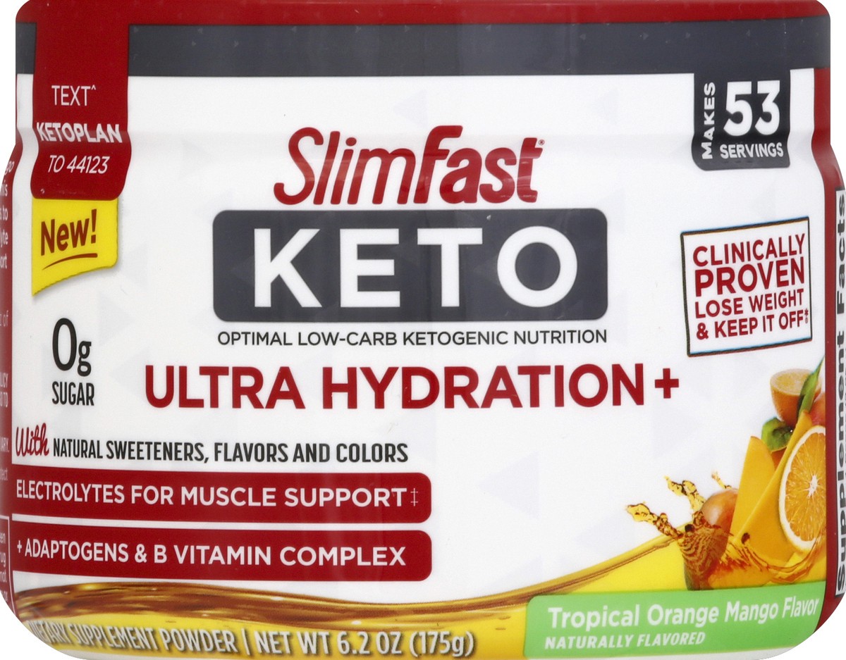 slide 5 of 6, SlimFast Keto  Tropical Orange Mango Ultra Hydration+ Powder, 6.2 oz