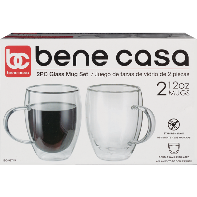 slide 1 of 1, Bene Casa 2Pc Dble Wall Glass Mugs, 1 ct