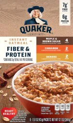 Quaker Instant Oatmeal, Fiber & Protein, Maple & Brown Sugar/Cinnamon/Banana, 8 Pack