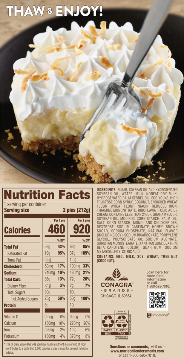 slide 6 of 14, Marie Callender's Coconut Cream Flavored Mini Pies, 2 Pies, Frozen, 7.5 oz., 2 ct