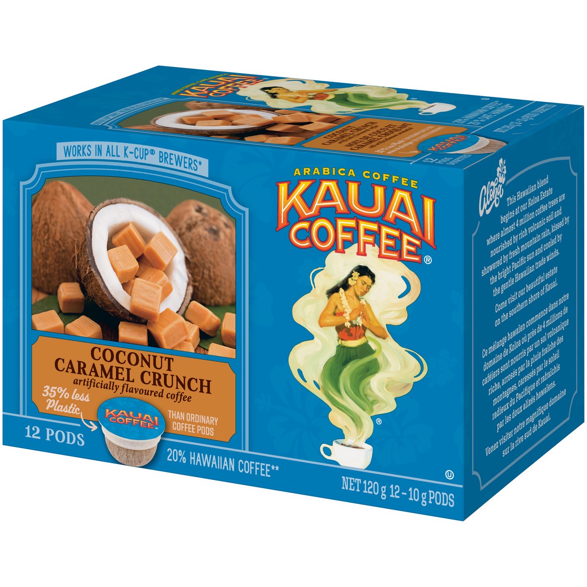 slide 1 of 8, Kauai Coffee Kauai Coconut Caramel Crunch Flavor - 100% Premium Arabica - Single-Serve Pods, 12 ct