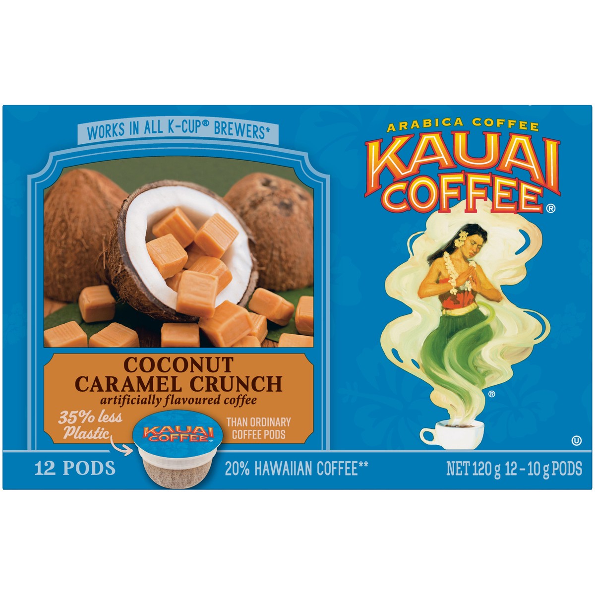 slide 1 of 8, Kauai Coffee Kauai Coconut Caramel Crunch Flavor - 100% Premium Arabica - Single-Serve Pods - 12 ct, 12 ct