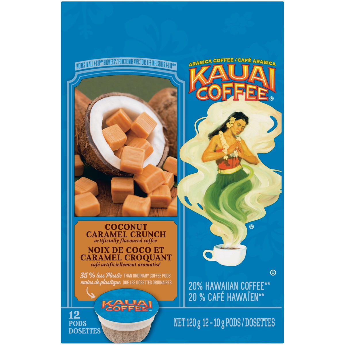 slide 8 of 8, Kauai Coffee Kauai Coconut Caramel Crunch Flavor - 100% Premium Arabica - Single-Serve Pods, 12 ct