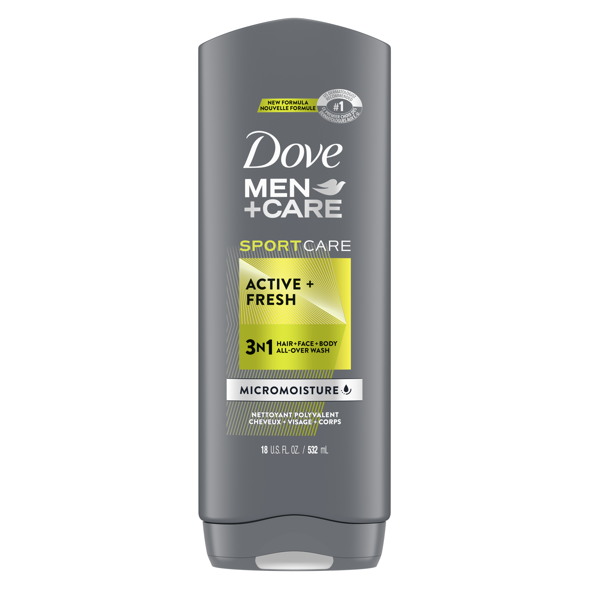 slide 3 of 4, Dove Men+Care SportCare Hair, Face, and Body Wash Active + Fresh, 18 oz, 18 oz