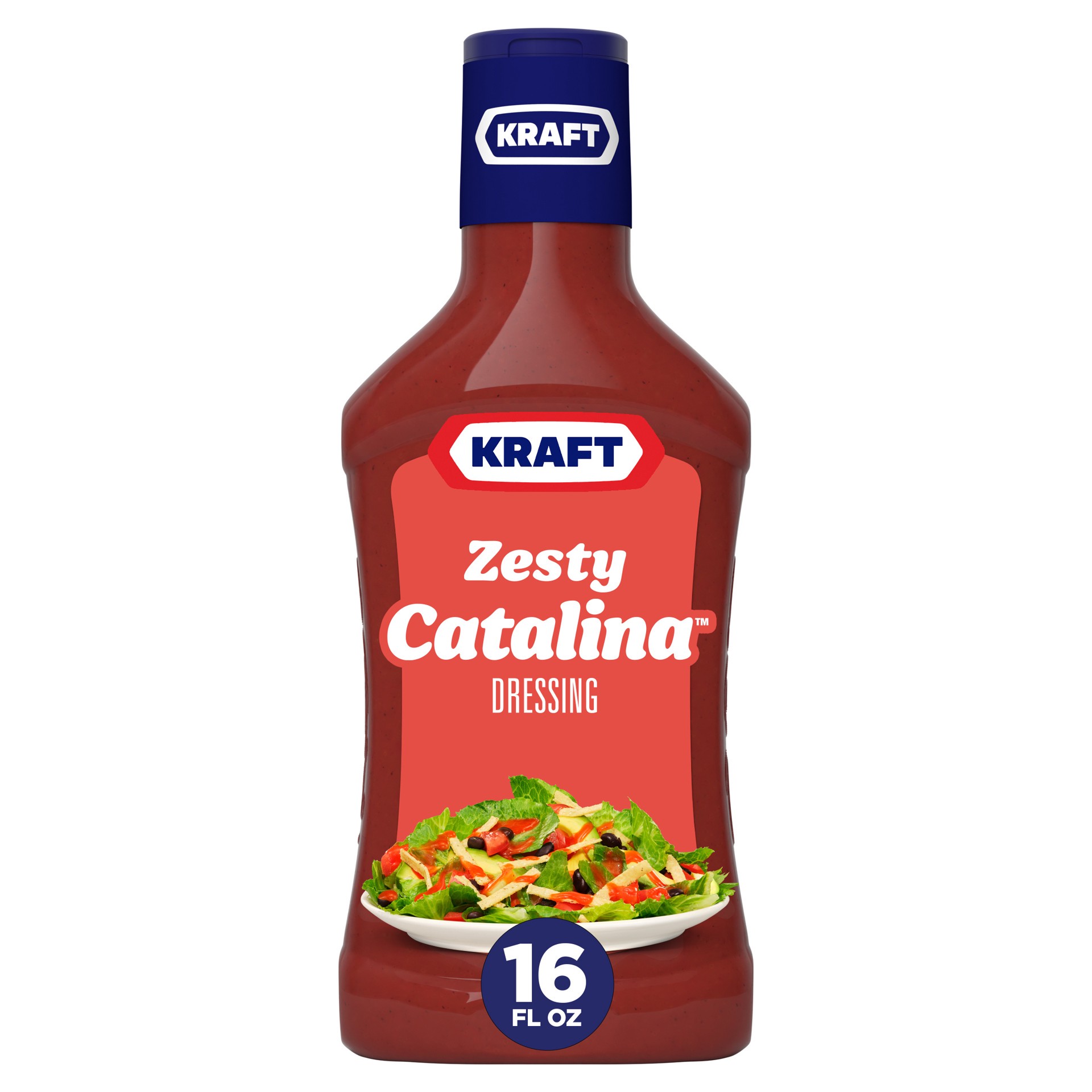 slide 1 of 9, Kraft Zesty Catalina Salad Dressing, 16 fl oz Bottle, 16 fl oz