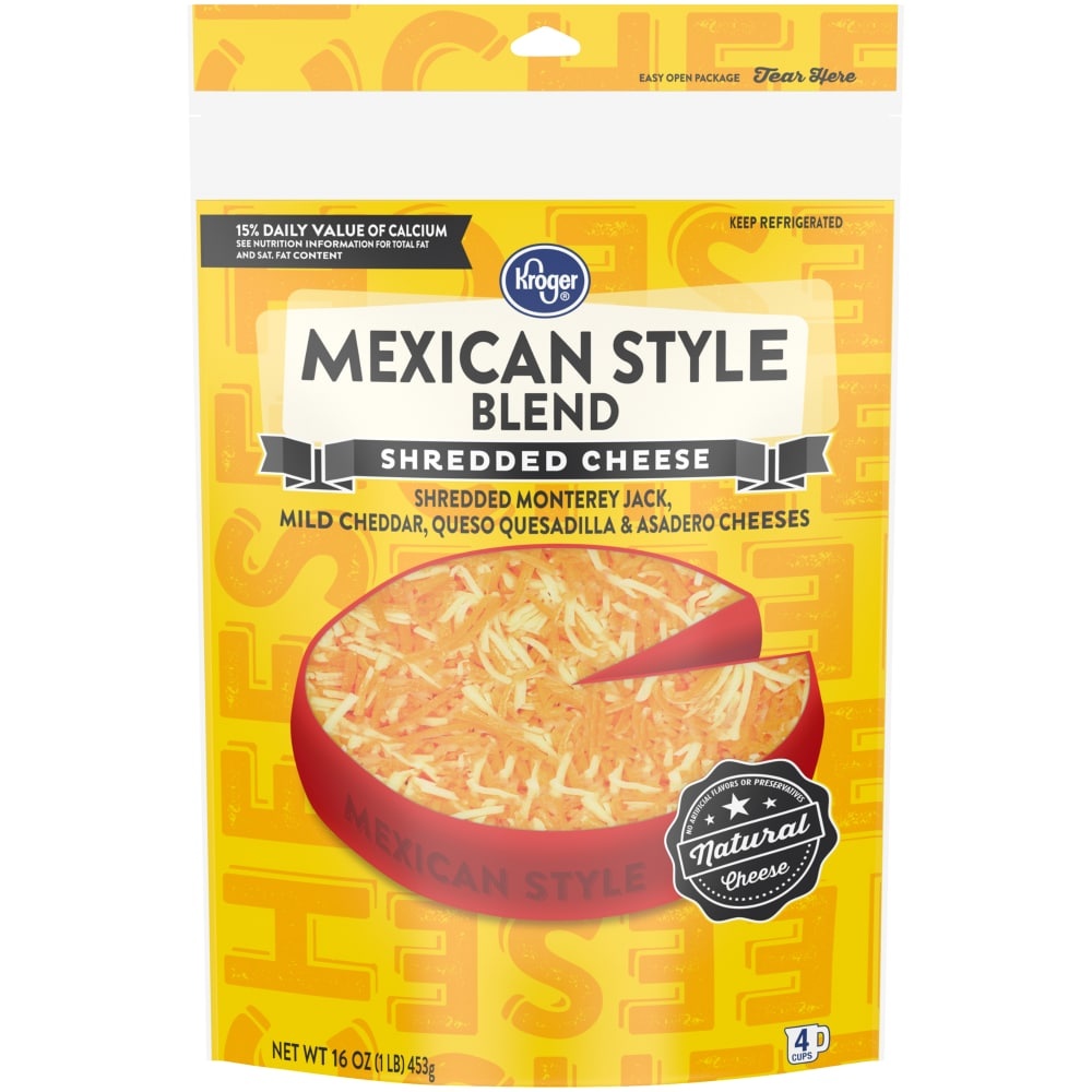 slide 1 of 1, Kroger Finely Shredded Mexican Style Cheese, 16 oz