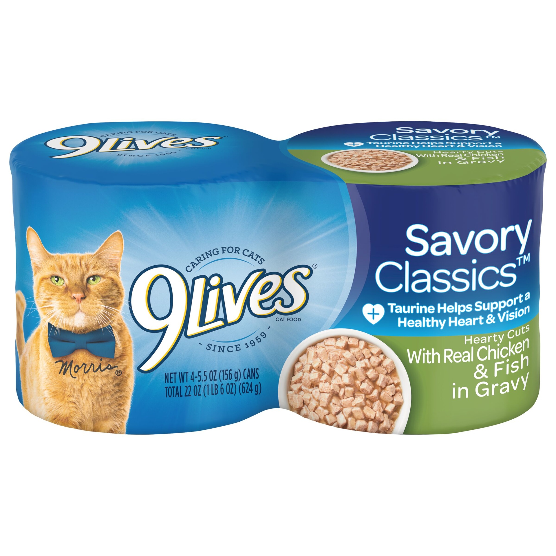 slide 1 of 1, 9Lives Hearty Cuts With Real Chicken & Fish In Gravy Wet Cat Food, 22-Ounce, Pack of 4, 4 ct
