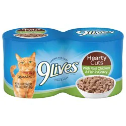 9Lives Hearty Cuts With Real Chicken & Fish In Gravy Wet Cat Food, 22-Ounce, Pack of 4
