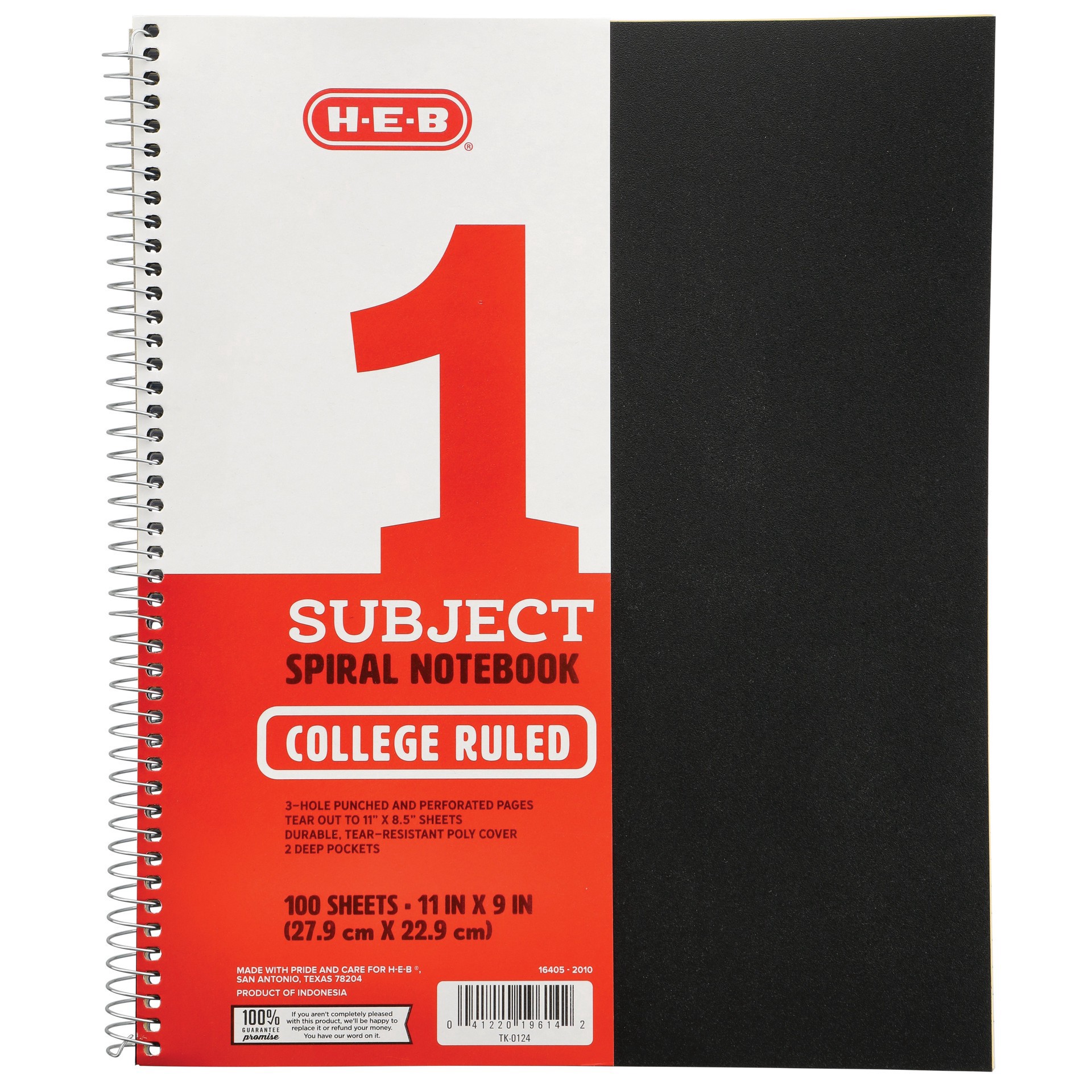 slide 1 of 1, H-E-B 1 Subject College Ruled Poly Spiral Notebook - Black, 11 in x 9 in