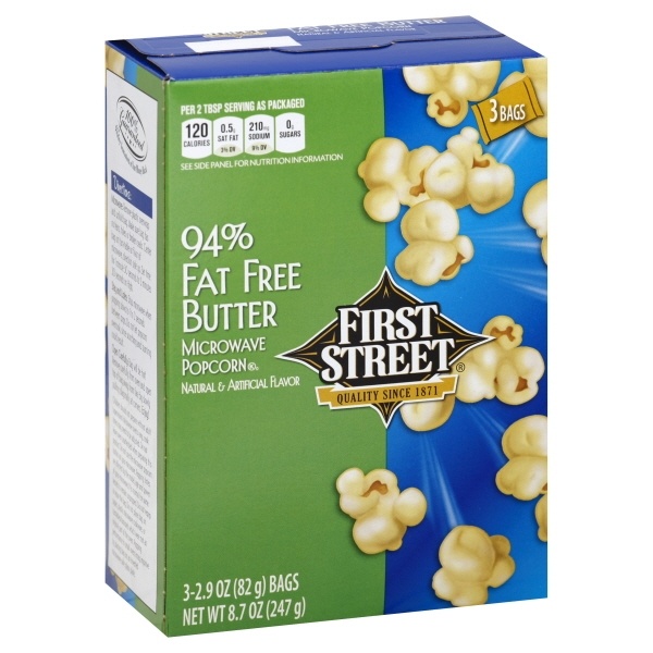 slide 1 of 1, First Street 94% Fat Free Butter Popcorn, 3 ct