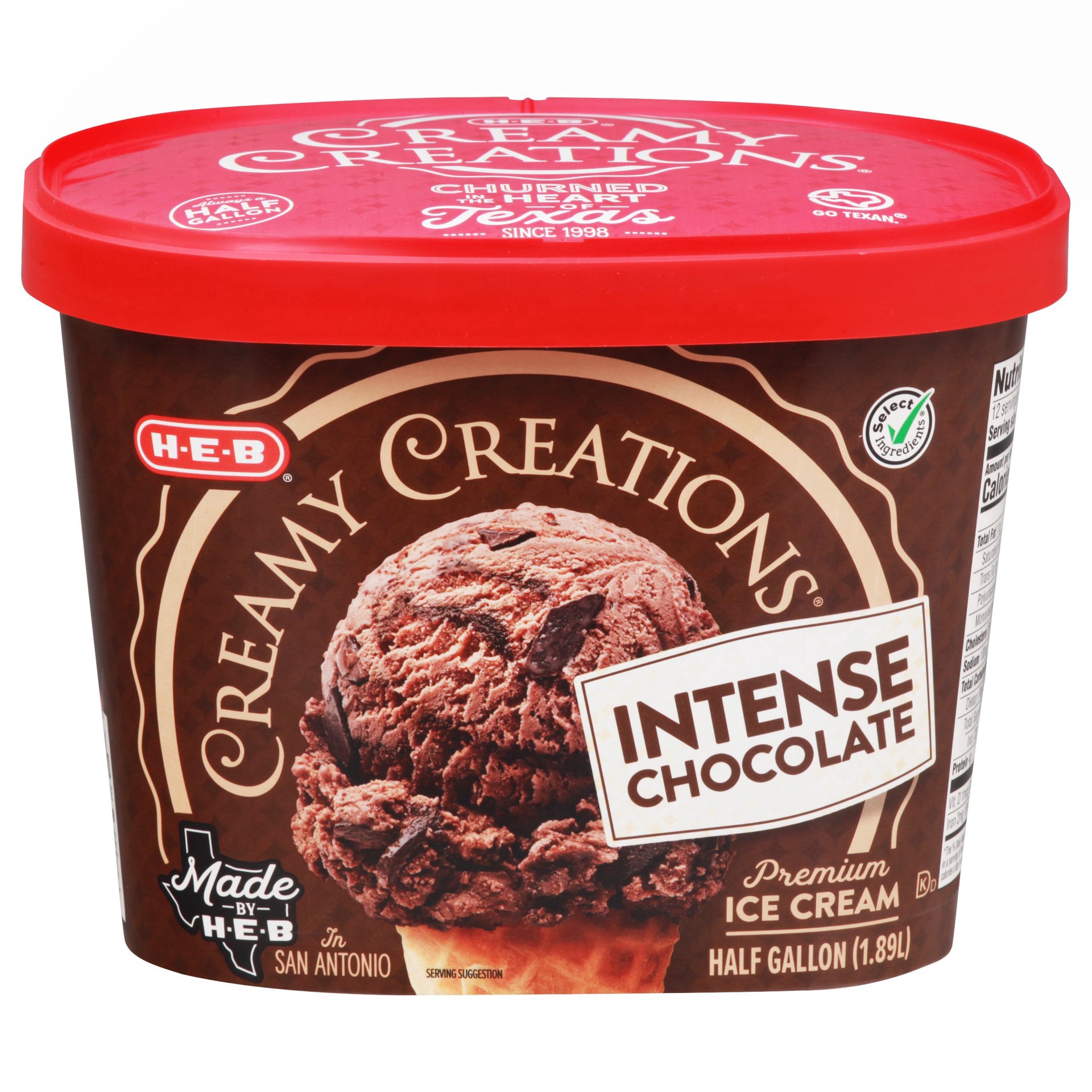 slide 1 of 1, H-E-B Creamy Creations Intense Chocolate Ice Cream, 1/2 gal