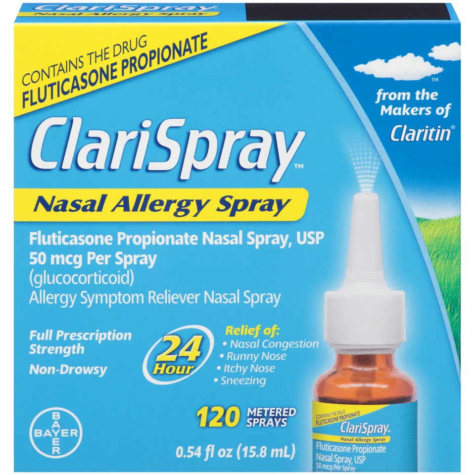 slide 1 of 8, Claritin Clarispray Nasal Allergy Spray Fluticasone 120 Sprays, 0.54 fl oz