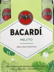Bacardi 4 Pack Mojito Rum Cocktail 4 ea