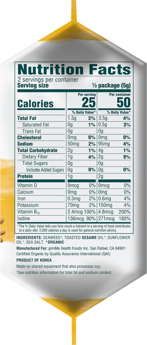 slide 4 of 7, gimMe Organic Roasted Toasted Sesame Seaweed Snacks 0.35 oz, 0.35 oz