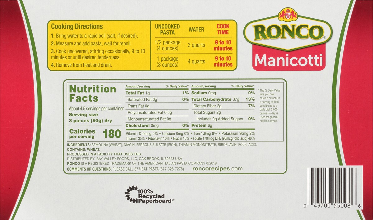 slide 13 of 13, Ronco Manicotti 8 oz, 8 oz