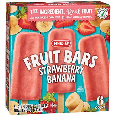 slide 1 of 1, H-E-B Frozen Fruit Bars - Strawberry Banana, 6 ct