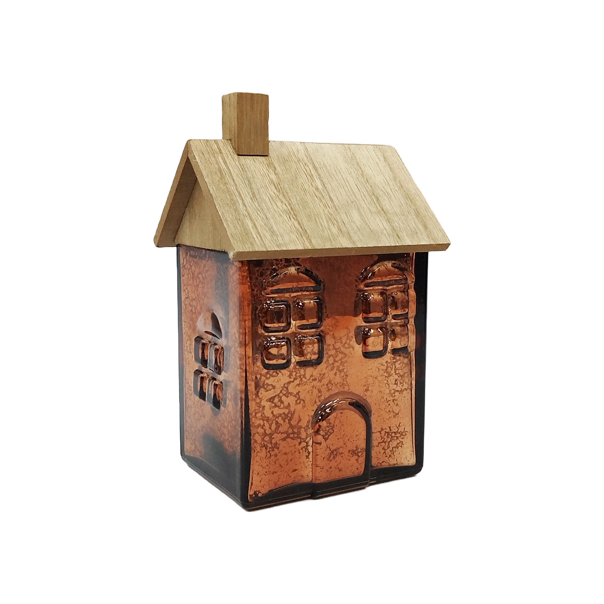 slide 4 of 4, 8" Brown Glass House With Woodgrain Roof Tabletop Decor By Ashland, 4.88 in x 4.13 in x 8 in