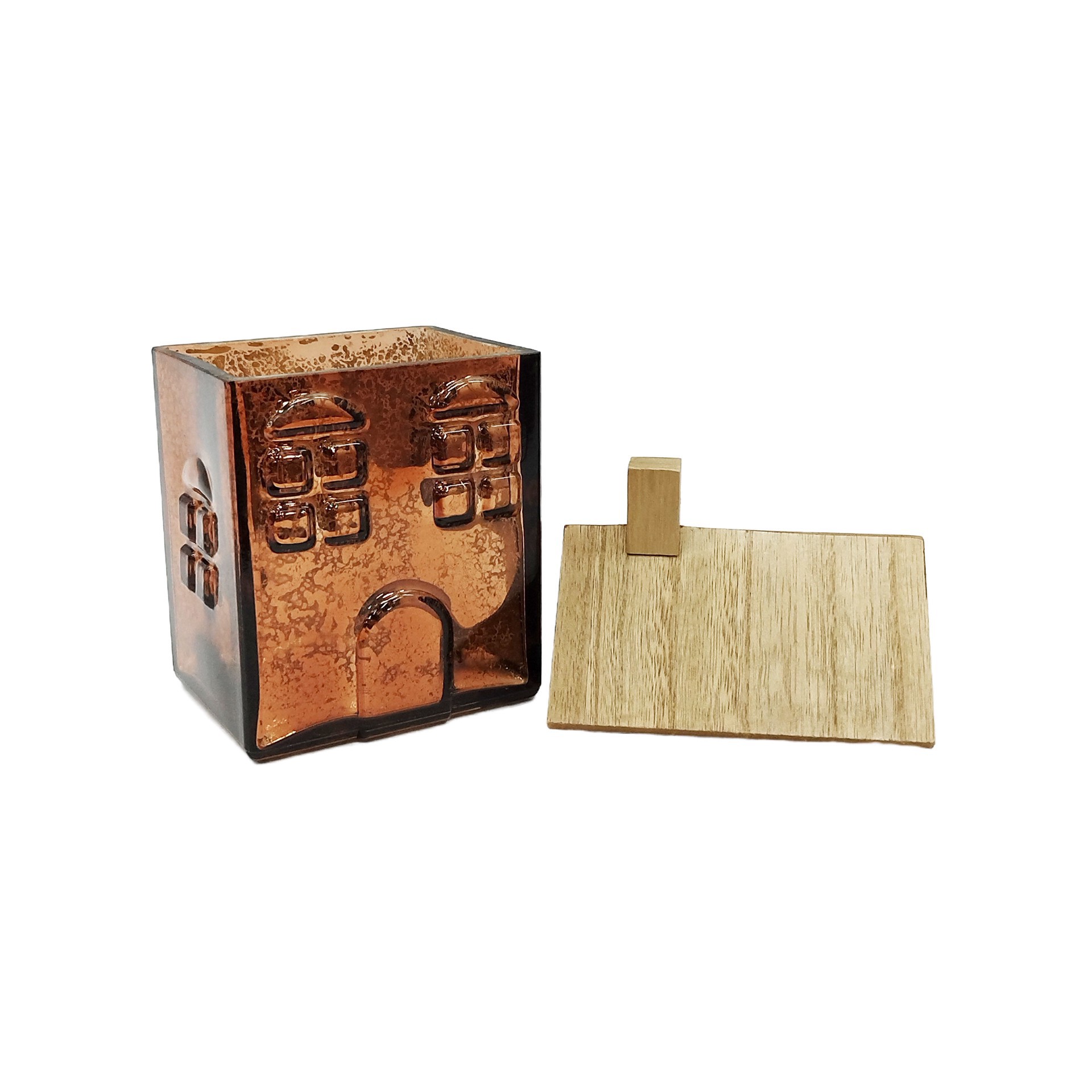 slide 2 of 4, 8" Brown Glass House With Woodgrain Roof Tabletop Decor By Ashland, 4.88 in x 4.13 in x 8 in