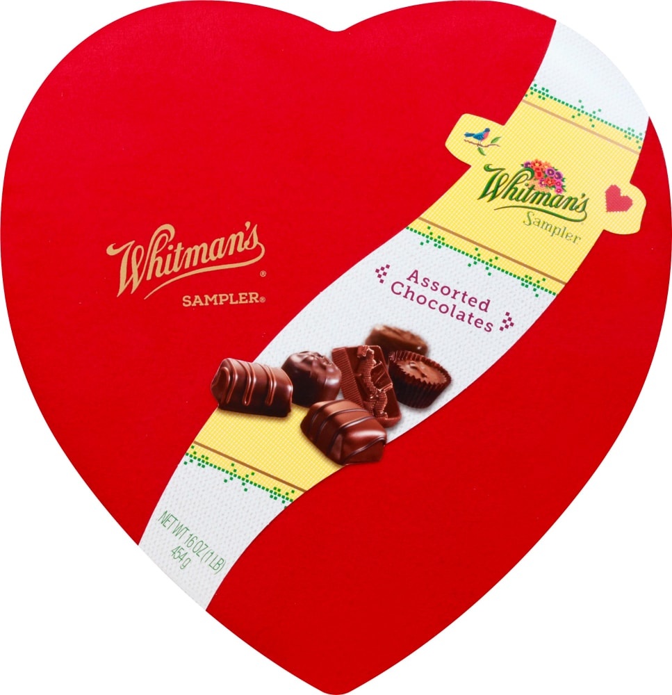 slide 1 of 1, Whitman's Assorted Chocolates Sampler Suede Heart, 16 oz