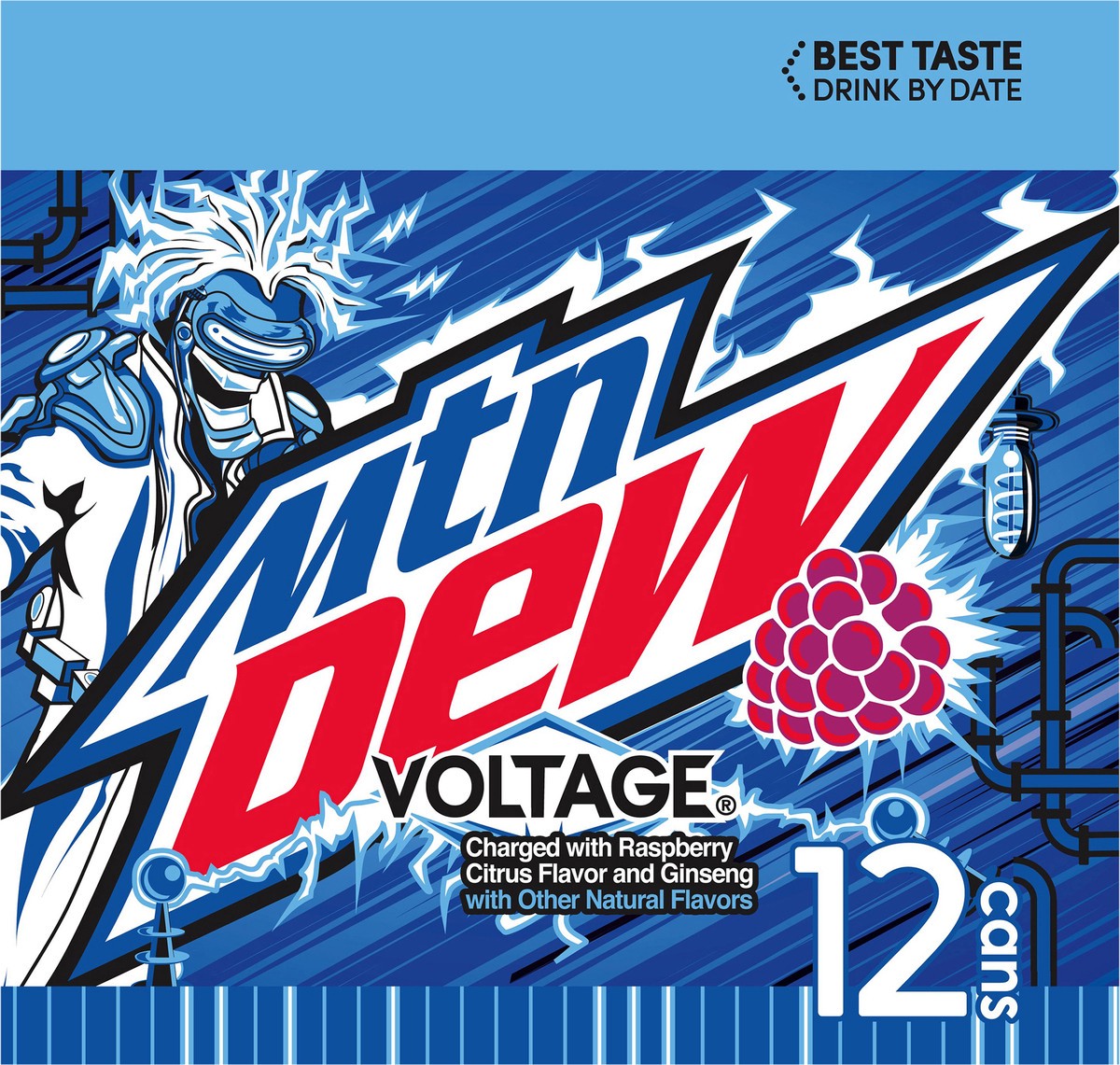 slide 2 of 11, Mountain Dew Voltage Dew Soda Charged With Raspberry Citrus And Ginseng Flavor 12 Fl Oz 12 Count, 12 ct