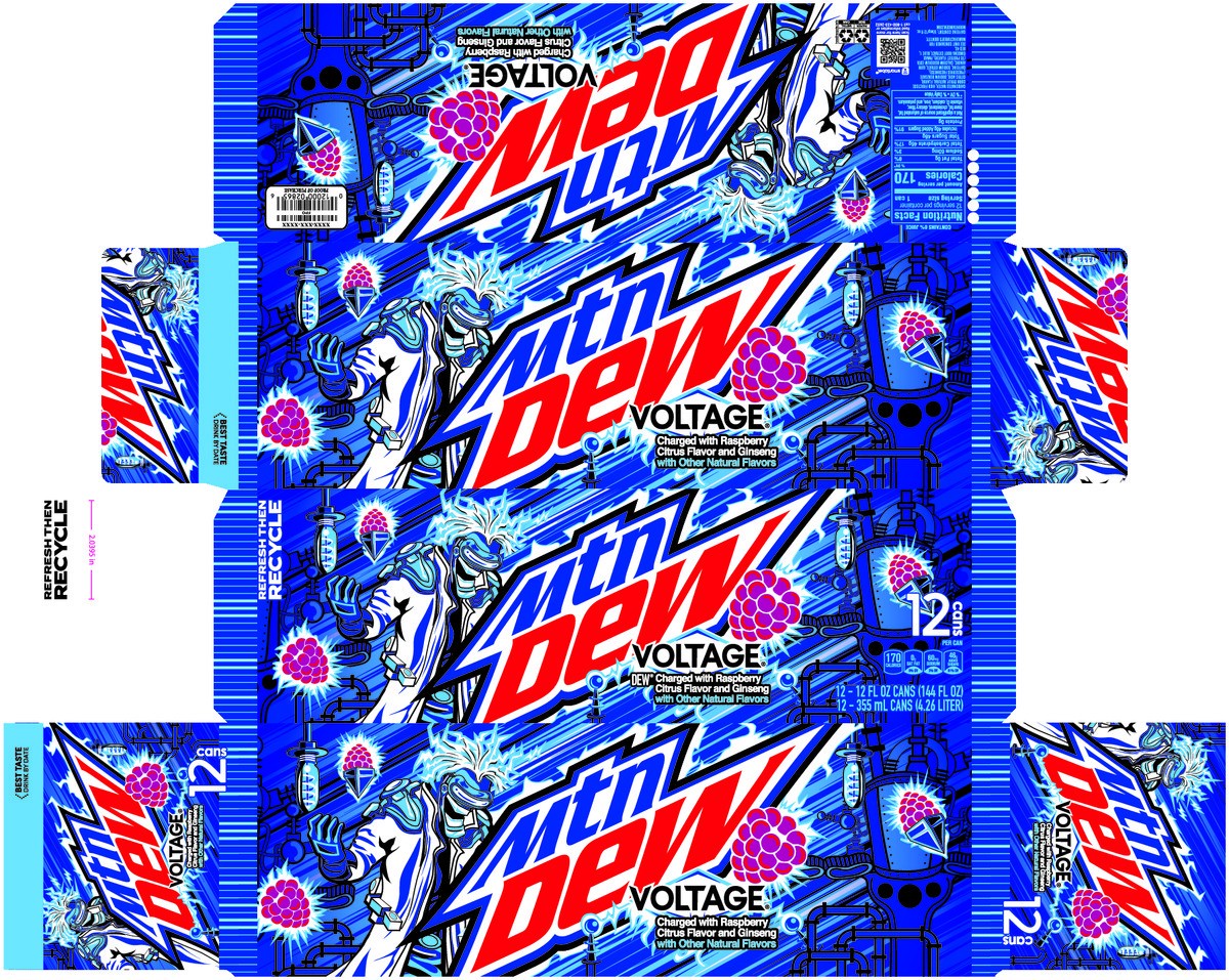 slide 4 of 11, Mountain Dew Voltage Dew Soda Charged With Raspberry Citrus And Ginseng Flavor 12 Fl Oz 12 Count, 12 ct