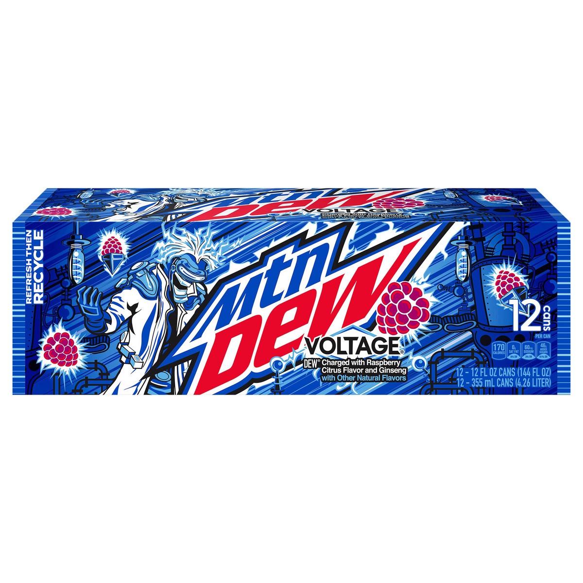 slide 5 of 11, Mountain Dew Voltage Dew Soda Charged With Raspberry Citrus And Ginseng Flavor 12 Fl Oz 12 Count, 12 ct