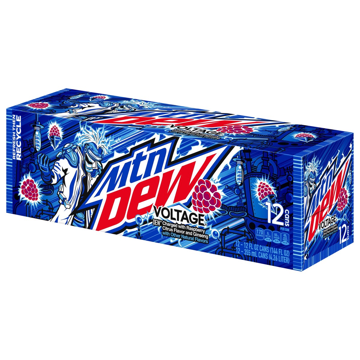 slide 6 of 11, Mountain Dew Voltage Dew Soda Charged With Raspberry Citrus And Ginseng Flavor 12 Fl Oz 12 Count, 12 ct