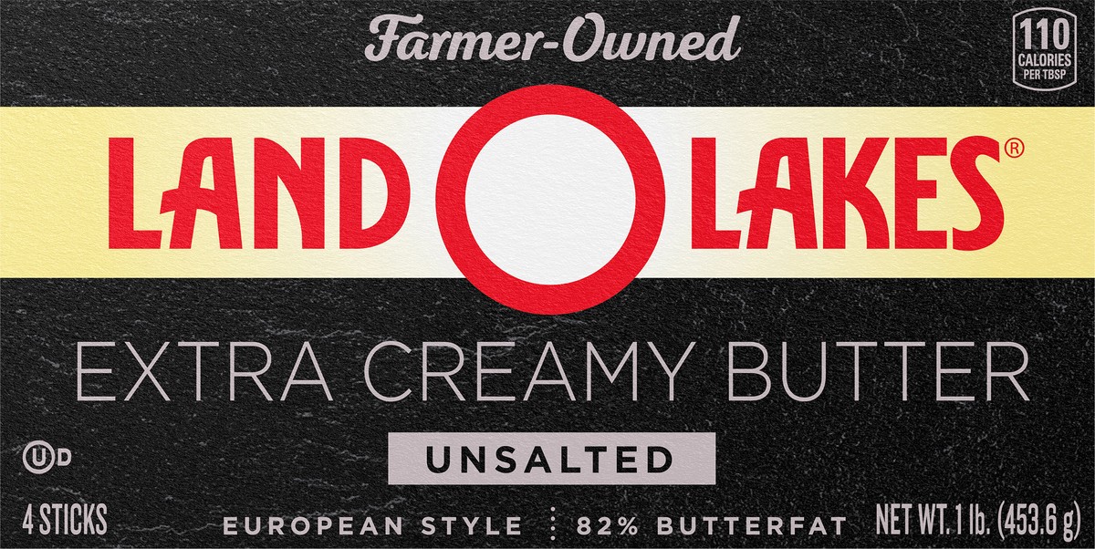 slide 9 of 9, Land O'Lakes Extra Creamy Unsalted Butter, 4 Butter Sticks, 1 lb Pack, 4 ct