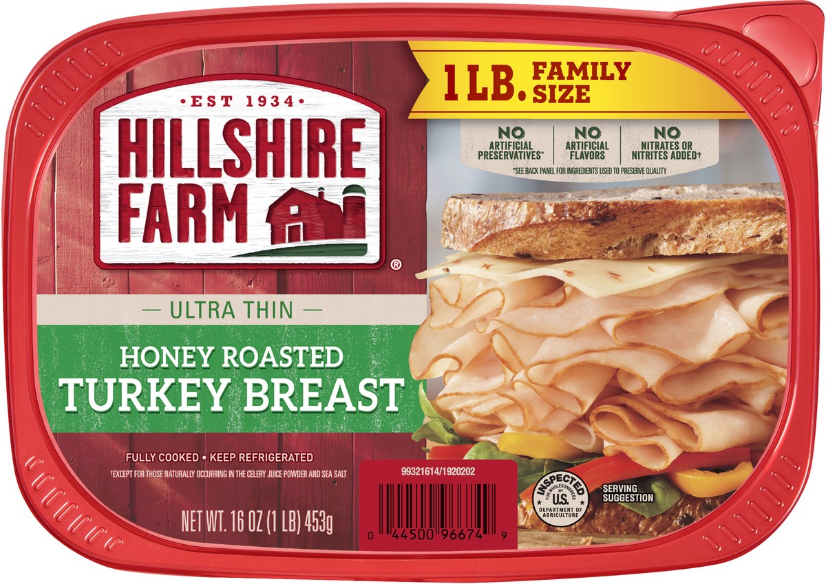 slide 3 of 3, Hillshire Farm Ultra Thin Sliced Deli Lunch Meat, Honey Roasted Turkey Breast, 16 oz, 453.59 g