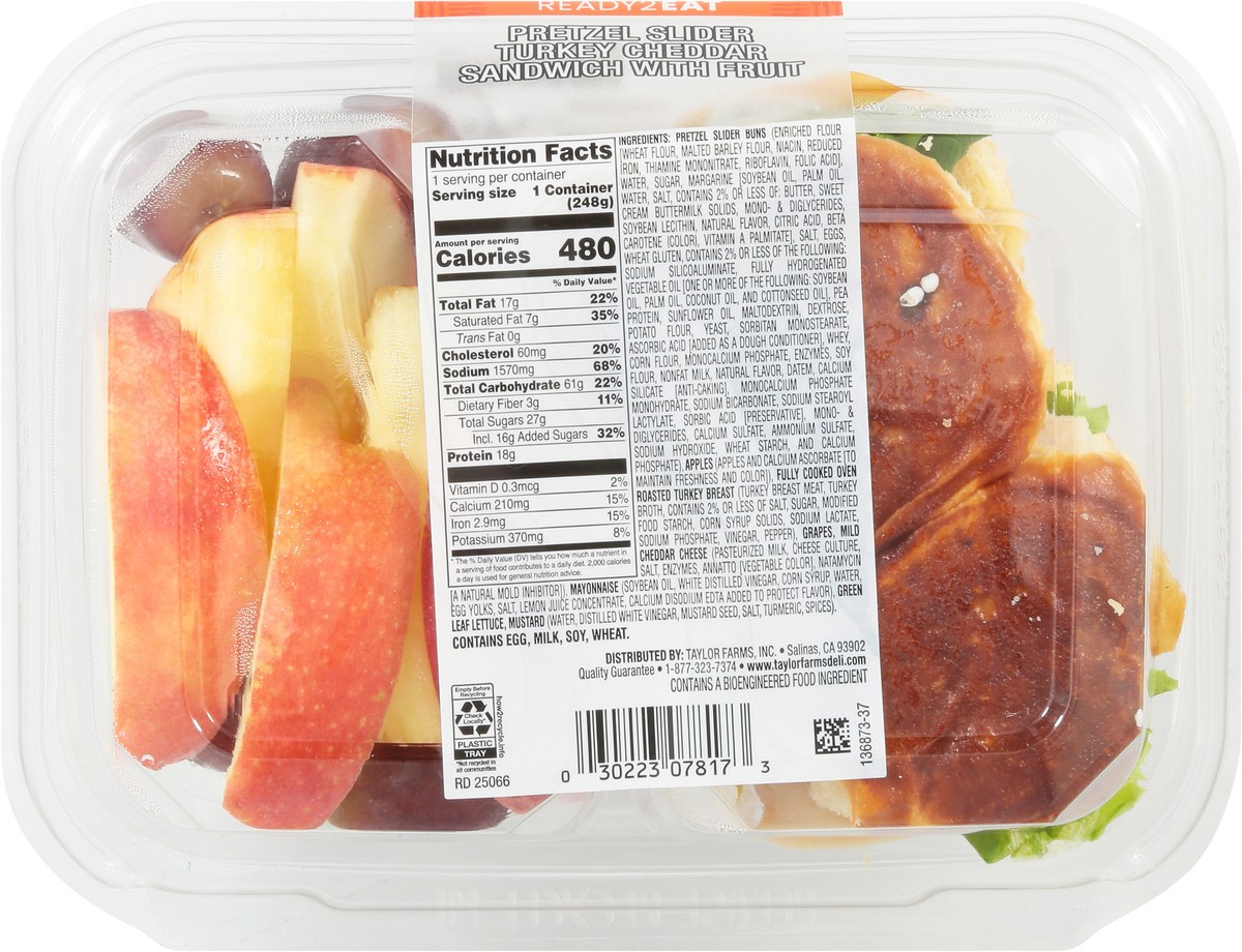 slide 11 of 12, ReadyMeals Pretzel Slider Turkey Cheddar Sandwich with Fruit 8.75 oz, 8.75 oz