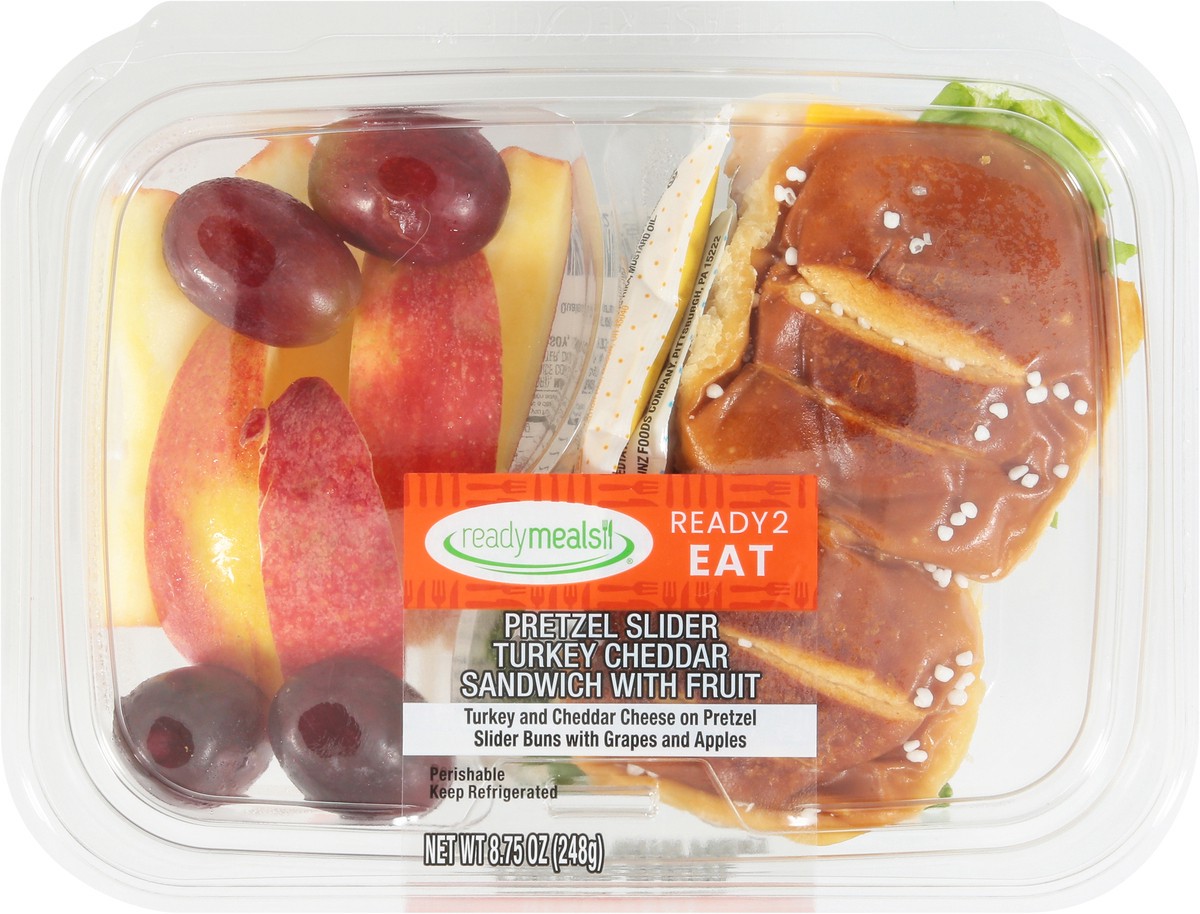 slide 3 of 12, ReadyMeals Pretzel Slider Turkey Cheddar Sandwich with Fruit 8.75 oz, 8.75 oz