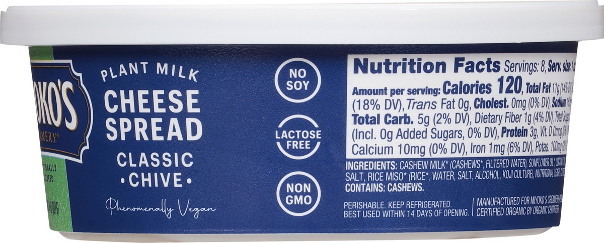 slide 5 of 14, Miyoko's Creamery Plant Milk Classic Chive Cheese Spread 8 oz, 8 oz