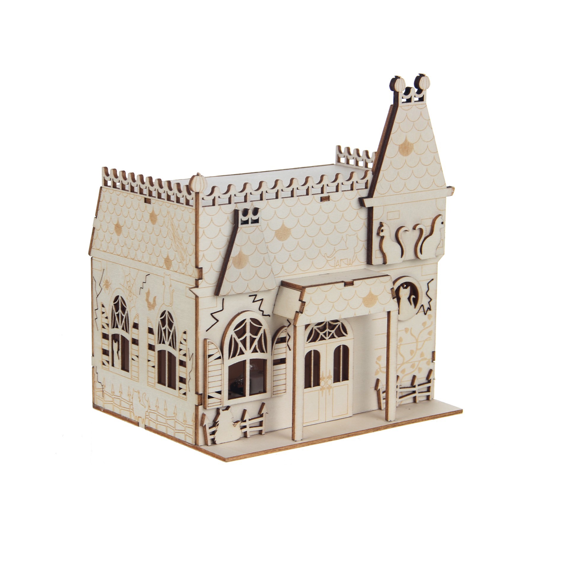 slide 4 of 5, 7.5" Diy Village Cat House Led Wood Decor By Make Market, 7.5 in