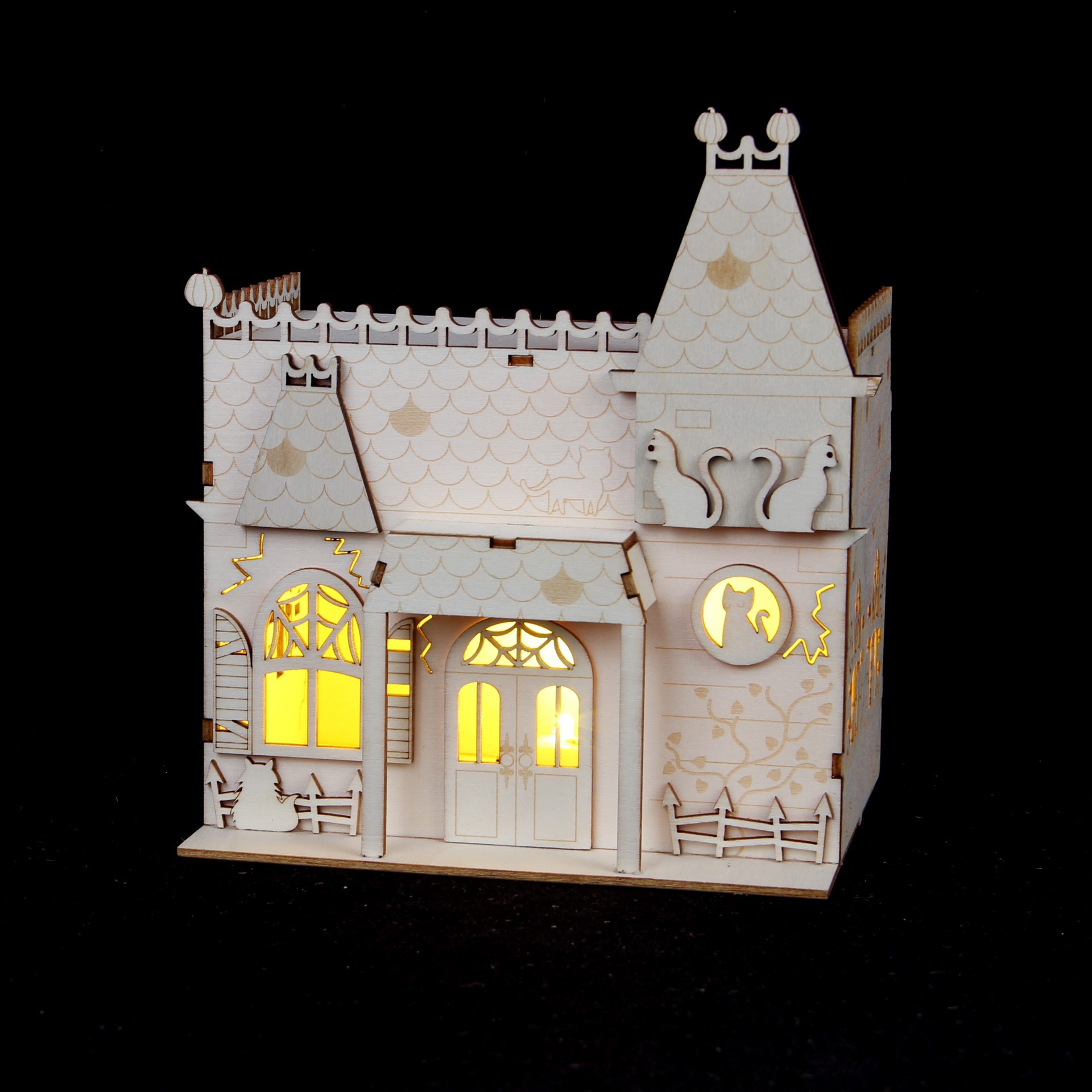 slide 3 of 5, 7.5" Diy Village Cat House Led Wood Decor By Make Market, 7.5 in