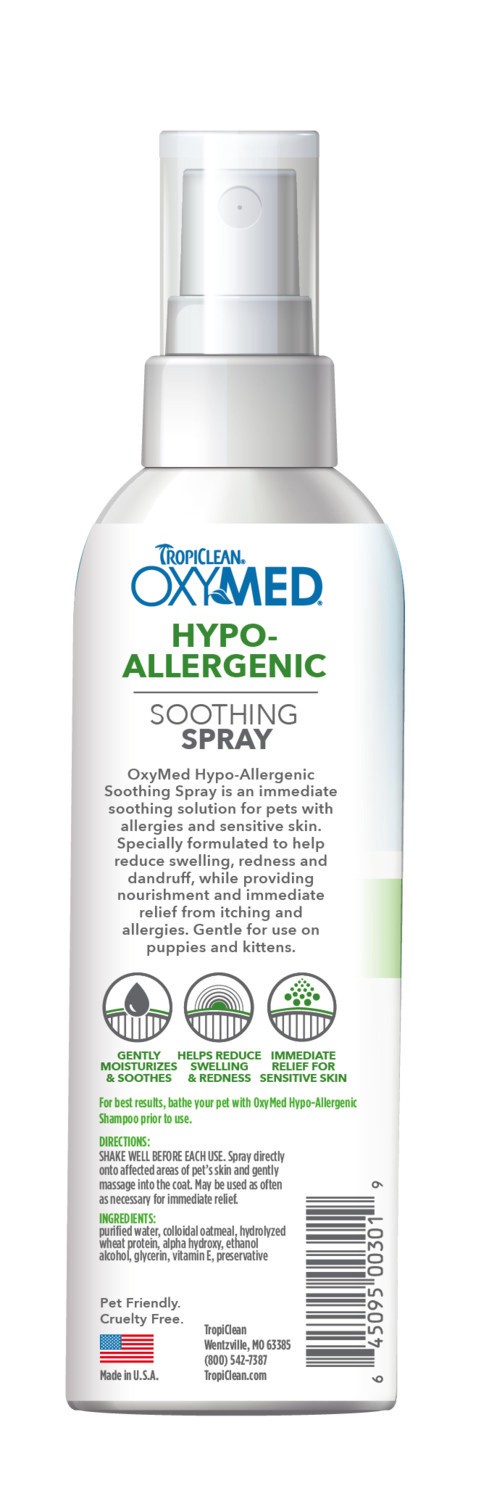 slide 5 of 10, TropiClean OxyMed Hypoallergenic Anti Itch Spray for Dogs, 8oz, 8 oz