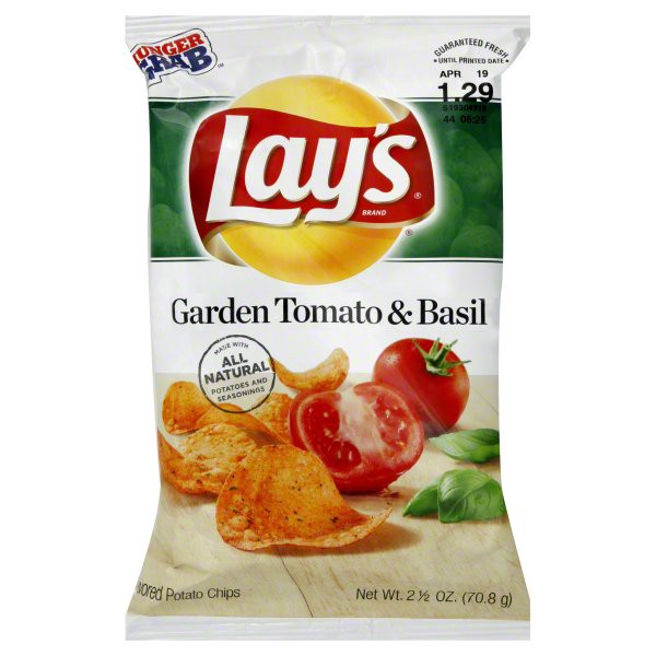 slide 1 of 6, Lay's Potato Chips, Garden Tomato & Basil, Hunger Grab, 2.5 oz