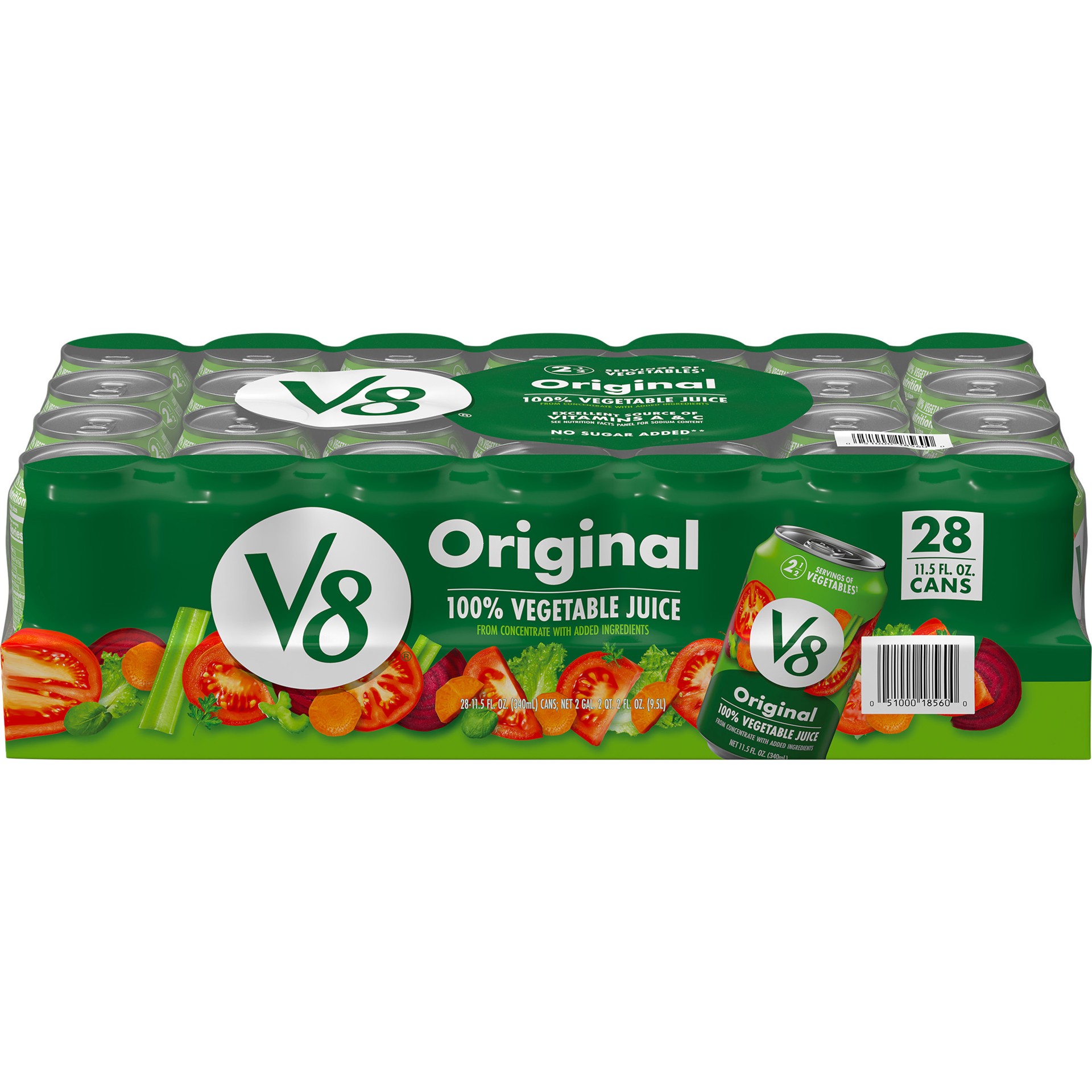 slide 1 of 1, V8 Original 100% Vegetable Juice, 11.5 fl oz Can (28 Pack), 322 fl oz