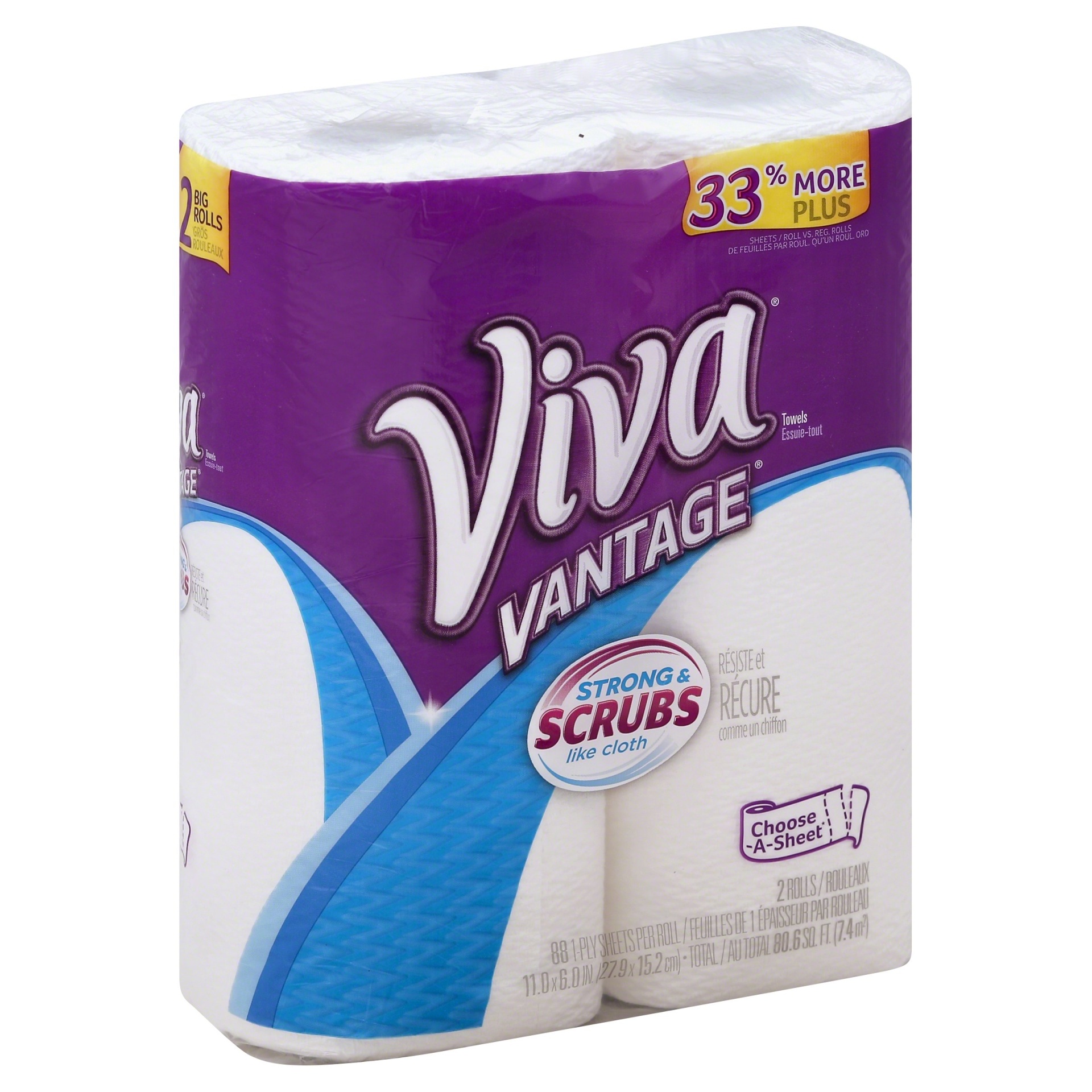 slide 1 of 3, Viva Multi-Surface Cloth Choose-A-Sheet Paper Towels, White, 2 Big Rolls, 2 ct