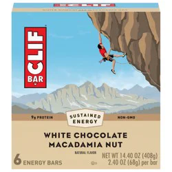 CLIF BAR - White Chocolate Macadamia Nut Flavor - Made with Organic Oats - 9g Protein - Non-GMO - Plant Based - Energy Bars - 2.4 oz. (6 Pack)