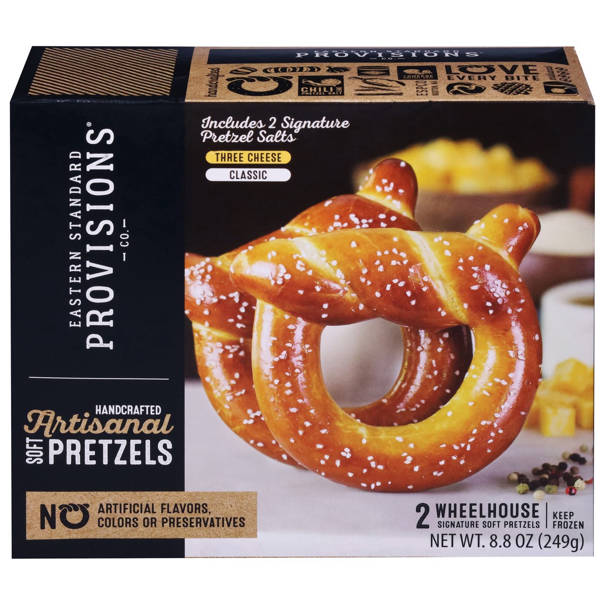 slide 1 of 9, Eastern Standard Provisions Soft Artisanal Three Cheese Classic Pretzels 2 ea, 1 ct