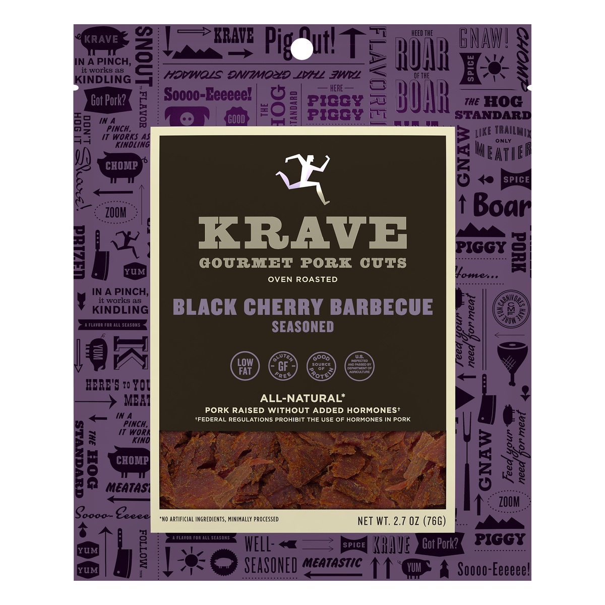 slide 1 of 3, Krave Gourmet Pork Cuts Seasoned Black Cherry Barbecue, 2.7 oz